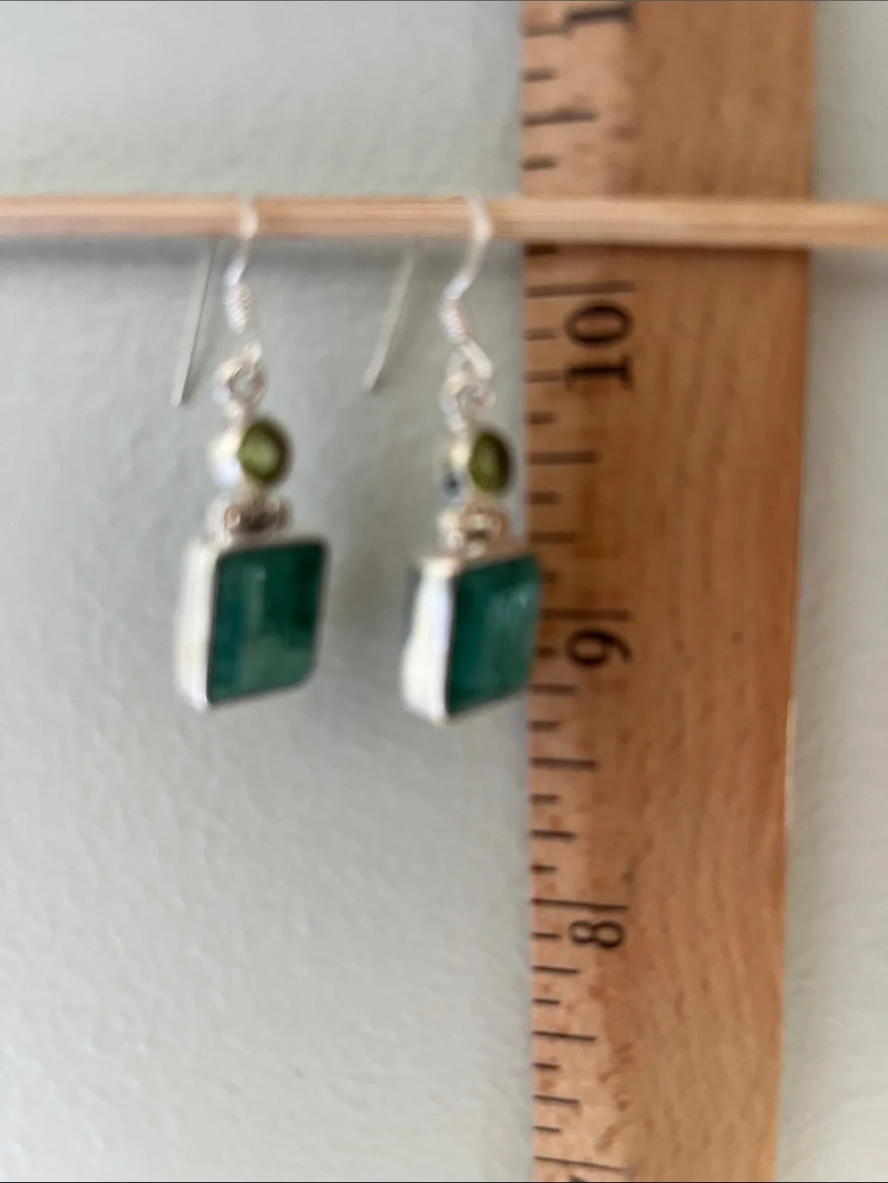 Raw Emerald Silver Drop Earrings